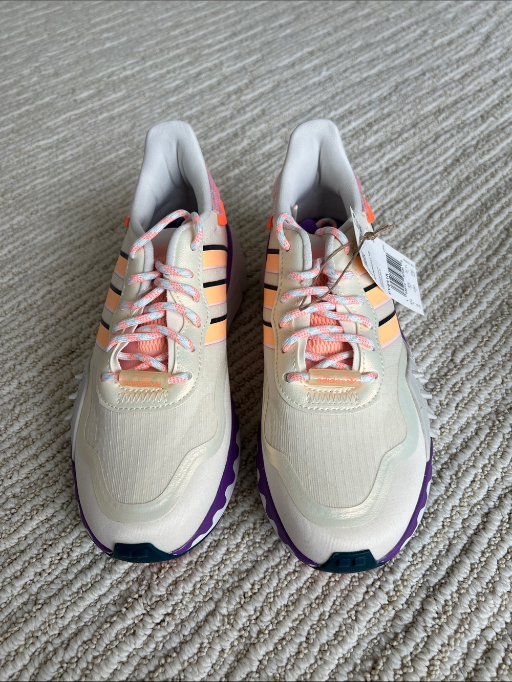 adidas Cream Sneakers with Peach and Purple Accents